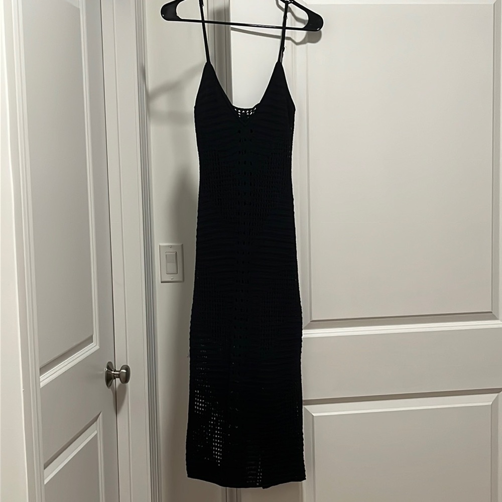Black crochet midi dress